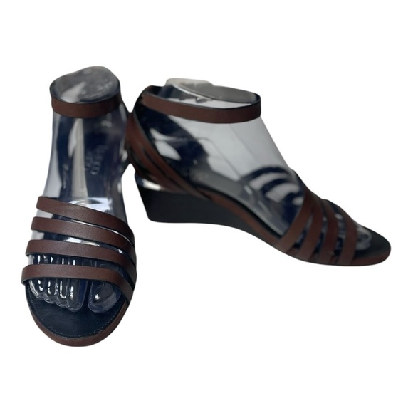 Franco Sarto Women’s Della Brown Leather Wedge Sandals - Picture 3 of 9